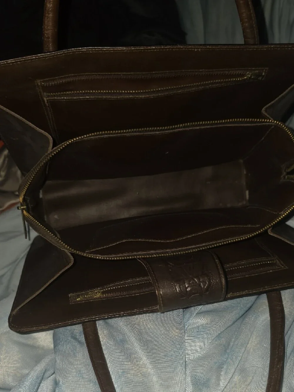 Classic Brown Embossed Leather Tote Bag. Top Knotch, Handcrafted, Purchased In T